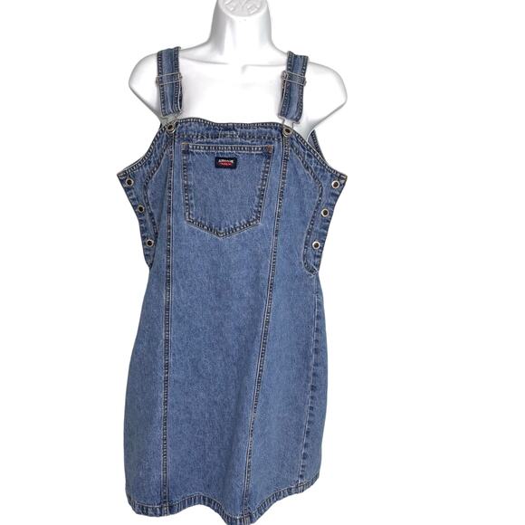 Jordache Vintage Denim Overall Mini Jumper Dress 7/8 - Picture 1 of 7